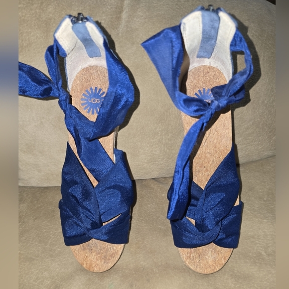 Ugg Starla Navy Blue Tie Wedge Navy Blue Ankle Espadrille Sandals Size 7 - Picture 9 of 12